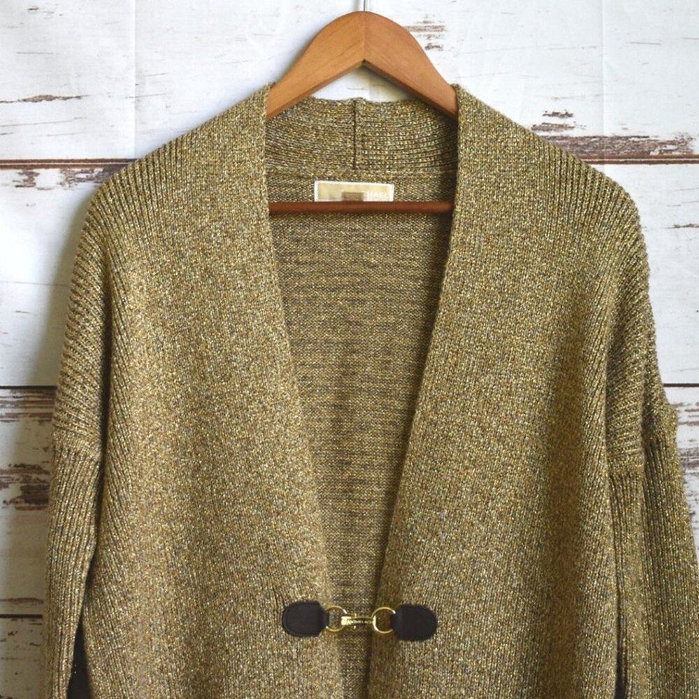 MICHAEL KORS Women's Metallic Gold Clasp Cardigan Size S - Picture 2 of 6